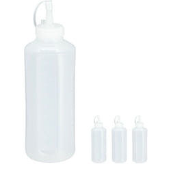 Relaxdays - Bouteille à sauce, lot de 4, 1000 ml, squeeze bottle à remplir, récipient plastique, ketchup, transparent