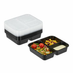 Relaxdays - Meal prep containers, lot de 10, 3 compartiments, 1000 ml, micro-ondes, boîte alimentaire avec couvercle, noir