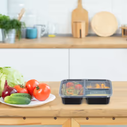 Relaxdays - Meal prep containers, lot de 10, 3 compartiments, 1000 ml, micro-ondes, boîte alimentaire avec couvercle, noir