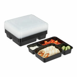 Relaxdays - Meal prep containers, lot de 10, 4 compartiments, 1000 ml, micro-ondes, boîte alimentaire avec couvercle, noir