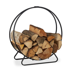 Relaxdays Etagère de Cheminée, Range bûches rond, Bois, acier, étagère cercle bois, HxlxP 65x61x26 cm, noir