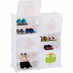 L’étagère blanche pour chaussures enfants enchante les parents et les enfants. Lions, girafes et autres animaux sourient joye ...
