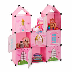 Etagère emboîtable chambre d'enfants,Château de princesse, Plastique, Armoire diy avec portes, HlP128x110x37cm - Relaxdays