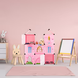Etagère emboîtable chambre d'enfants,Château de princesse, Plastique, Armoire diy avec portes, HlP128x110x37cm - Relaxdays