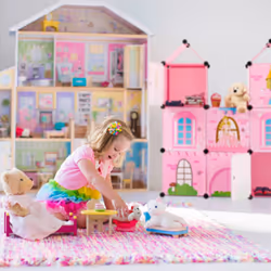 Etagère emboîtable chambre d'enfants,Château de princesse, Plastique, Armoire diy avec portes, HlP128x110x37cm - Relaxdays