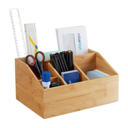 Relaxdays - organiseur de bureau bambou, 6 compartiments, organisateur crayon, boîte rangement hlp 14x28x19,5 cm, naturel