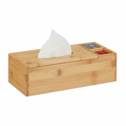 Distributeur de mouchoir avec couvercle, salle de bain, 2 compartiments, bambou, 9 x 30,5 x 14,5 cm, naturel - Relaxdays