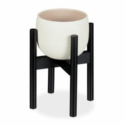 Support pour fleurs en bambou, réglage individuel, pour pots de fleurs jusqu'à 32 cm, h: 35,5 cm, noir - Relaxdays