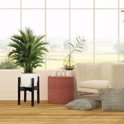Support pour fleurs en bambou, réglage individuel, pour pots de fleurs jusqu'à 32 cm, h: 35,5 cm, noir - Relaxdays