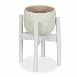 Support pour fleurs en bambou, réglage individuel, pots de fleurs jusqu'à 32 cm, présentoir, h: 35,5 cm, blanc - Relaxdays
