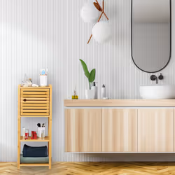 Relaxdays - Etagère de salle de bain en bambou, 3 rangements & 1 compartiment avec porte, hlp: 87,5 x 35 x 29 cm, naturel