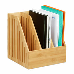 Relaxdays - Porte-revues 3 compartiments, Trieur documents bambou, bureau format A4 journaux, 30 x 28 x 26,5 cm, nature