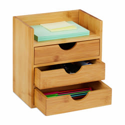 Relaxdays - organiseur de table de bureau, rangement, 3 tiroirs, pour les ustensiles bureau, bambou, 21x20x13 cm naturel