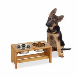 Relaxdays - cuelle pour petits chiens, 2 gamelles de 700 ml, surélevé, bambou & acier, 18,5x40x20,5 cm, naturel/argenté