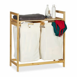 Relaxdays Panier à linge bambou 2 sacs à linge 2 compartiments surface de rangement coffre à linge, 60 L, nature