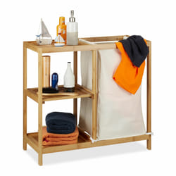 Etagère de salle de bain corbeille à linge, 3 étages, bambou, panier à linge, sac linge, 65x68x33 cm, nature - Relaxdays
