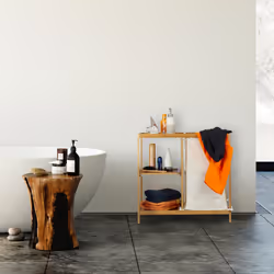 Etagère de salle de bain corbeille à linge, 3 étages, bambou, panier à linge, sac linge, 65x68x33 cm, nature - Relaxdays