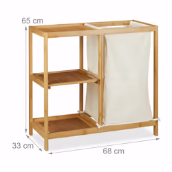 Etagère de salle de bain corbeille à linge, 3 étages, bambou, panier à linge, sac linge, 65x68x33 cm, nature - Relaxdays - Vue supplémentaire 4