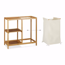 Etagère de salle de bain corbeille à linge, 3 étages, bambou, panier à linge, sac linge, 65x68x33 cm, nature - Relaxdays - Vue supplémentaire 6