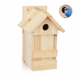 Relaxdays - Nichoir à oiseaux en bois, maison oiseaux à suspendre, mésanges, trou entrée ø 2,8 cm, 25 x 16 x 14 cm, nature