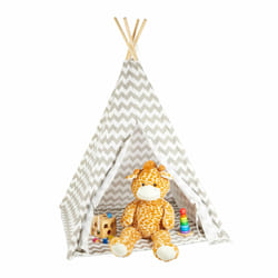 Tente de jeu pour enfants, Tipi intérieur extérieur tente Indien Wigwam, HxlxP:160 x 115 x 115 cm, blanc/gris - Relaxdays