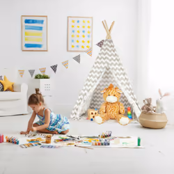 Tente de jeu pour enfants, Tipi intérieur extérieur tente Indien Wigwam, HxlxP:160 x 115 x 115 cm, blanc/gris - Relaxdays