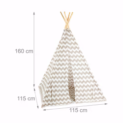 Tente de jeu pour enfants, Tipi intérieur extérieur tente Indien Wigwam, HxlxP:160 x 115 x 115 cm, blanc/gris - Relaxdays - Vue supplémentaire 4