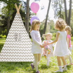 Tente de jeu pour enfants, Tipi intérieur extérieur tente Indien Wigwam, HxlxP:160 x 115 x 115 cm, blanc/gris - Relaxdays - Vue supplémentaire 6