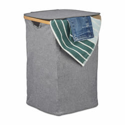 Panier à linge tissu bambou, Coffre à linge pliable, Corbeille à linge avec couvercle, 42 l, gris - Relaxdays