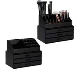 Relaxdays - 2x Organiseur de maquillage, boîte rangement Make up avec tiroirs, support empilable, noir