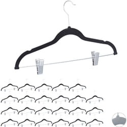 Relaxdays - 24x Cintres en velours, pinces, clips, manteaux, pantalons, robes, vêtements, crochet 360°, 43 cm, antidérapant, noir