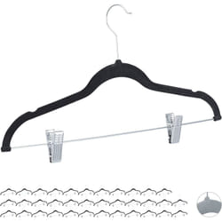 Relaxdays - 36x Cintres en velours, pinces, clips, manteaux, pantalons, robes, vêtements, crochet 360°, 43 cm, antidérapant, noir