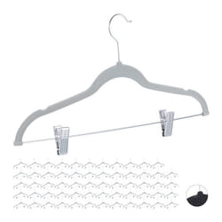60x Cintres en velours pinces clips manteaux pantalons robes vêtements crochet 360° 43 cm antidérapant gris