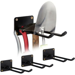 Supports appareils mural, lot de 4, crochet double, pour balais, porte bêches à visser, en acier, 24 cm, noir