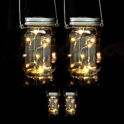 Relaxdays - Lampes solaires en verre, lot de 4, 8 led chacune, à poser ou suspendre, éclairage de jardin, transparent