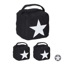 Cale porte lot de 3 design étoile en tissu butoir avec poignée haut décoratif H x L x P : 20 x 15 x 15 cm noir