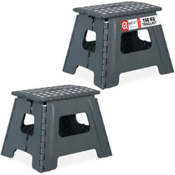 Relaxdays - 2x Tabourets pliants, taille l, portable, escabeau de salle de bain, 120 kg, plastique, 32,5 cm de haut, gris foncé