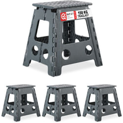 Relaxdays - 4x Tabourets pliants, taille xl, portable, escabeau de salle de bain, 120 kg, plastique, 39,5 cm de haut, gris foncé
