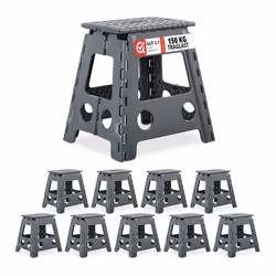 10x Tabourets pliants taille XL portable escabeau de salle de bain 120 kg plastique 395 cm de haut gris foncé