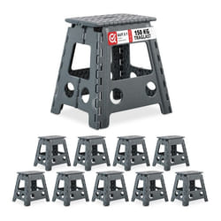 10x Tabourets pliants taille XL portable escabeau de salle de bain 120 kg plastique 395 cm de haut gris foncé