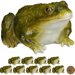 Relaxdays - Statue grenouille, lot de 10, figurine déco jardin crapaud en pierre décoration balcon terrasse étang, vert