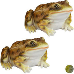 Relaxdays - Statue grenouille, lot de 2, figurine déco jardin crapaud en pierre décoration balcon terrasse étang, jaune