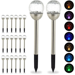 Lot de lampes solaires LED, lot de 20, Piquet, Décoration de jardin, Eclairage, Changement de couleur, argenté