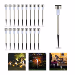 Lot de lampes solaires LED lot de 20 sur piquet Décoration de jardin Eclairage Lumière blanche argenté