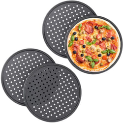 Relaxdays - Plaque à pizzas, Lot de 4, Plat four perforé, Trous, Acier au carbone, Moule, Antiadhésif, Rond, ∅ 32 cm, gris
