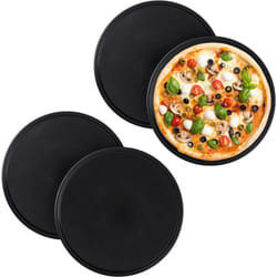 Relaxdays - Plaque à pizzas, Lot de 4, Plat à four, Acier au carbone, Moule, Plateau, Antiadhésive, Ronde, ∅ 32 cm, Gris