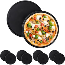 Relaxdays - Plaque à pizzas, Lot de 10, Plat à four, Acier au carbone, Moule, Plateau, Antiadhésive, Ronde, ∅ 32 cm, Gris