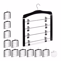Cintre multiple en bois lot de 12 pour robes pantalons gain de place clips crochet 360° noir