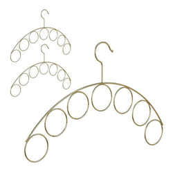 Cintre porte-écharpes lot de 3 porte-foulards rangement ceintures support cravates 7 anneaux métal 3 mm doré