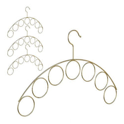 Cintre porte-écharpes lot de 4 porte-foulards rangement ceintures support cravates 7 anneaux métal 3 mm doré